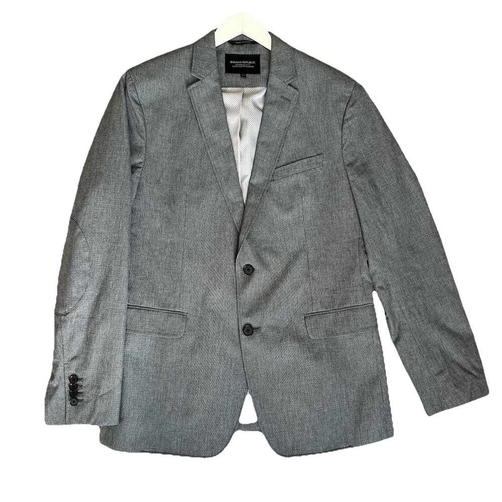Banana Republic Mens Gray Blazer 44 R Suit Jacket Modern Academic Elbow Patch